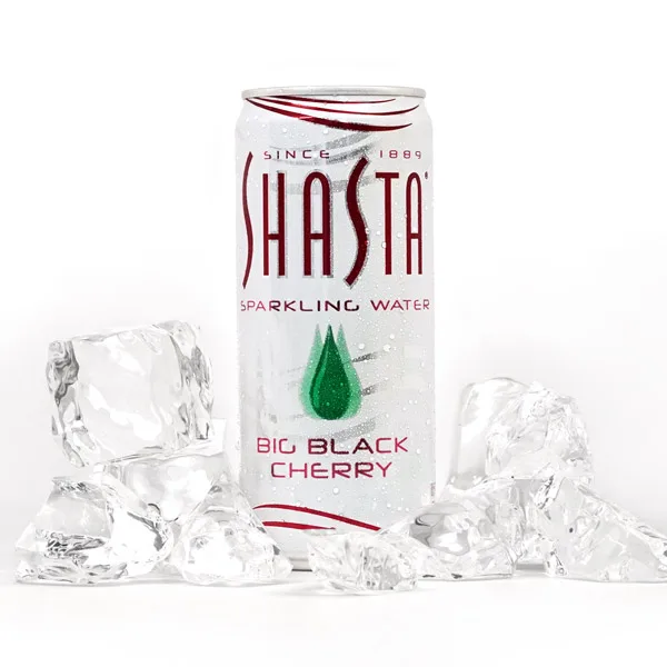 Shasta sparkling water can with ice